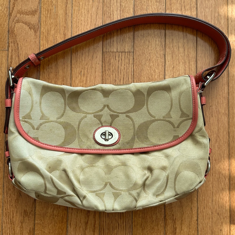 Coach Tan & Pink Shoulder Bag F15171